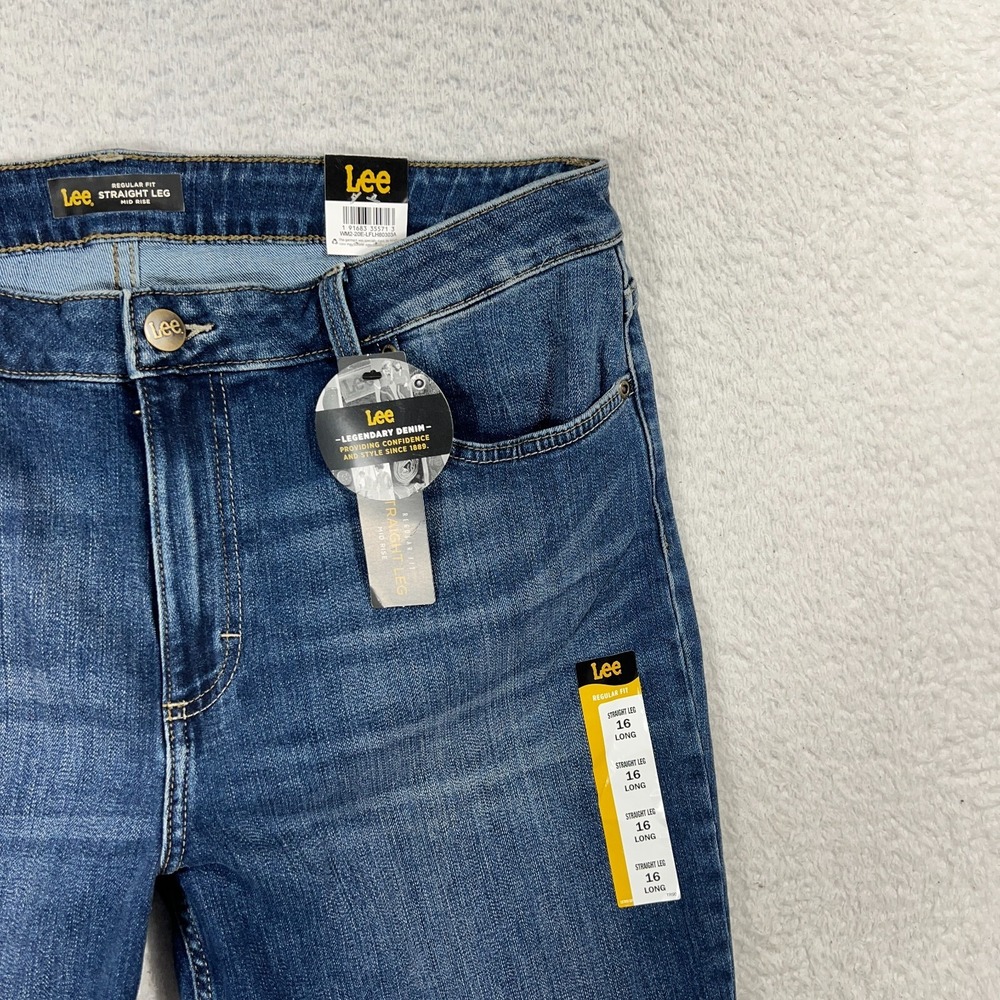 Lee Women's Jeans 16 (35x31) Regular Fit Mid Rise Straight Leg Blue Denim - Picture 5 of 12